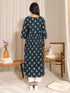 Teal Cotton Floral Fit & Flare Kurta